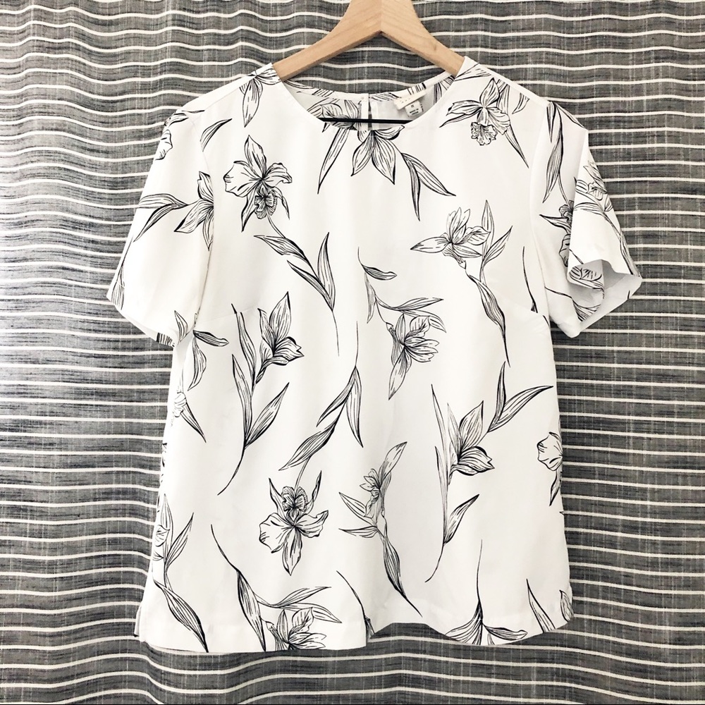 A New Day | White Blouse with Black Floral Pattern